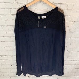 XXL Old Navy Black Blouse with Mesh Neckline
